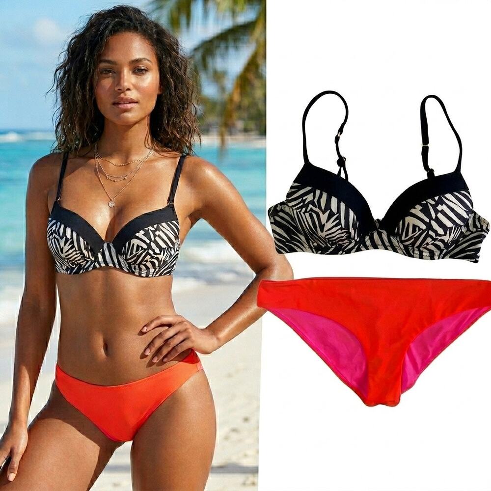 Victoria's Secret Padded Bikini Top & Vibrant Bottoms Set - Tropical Palm - Med